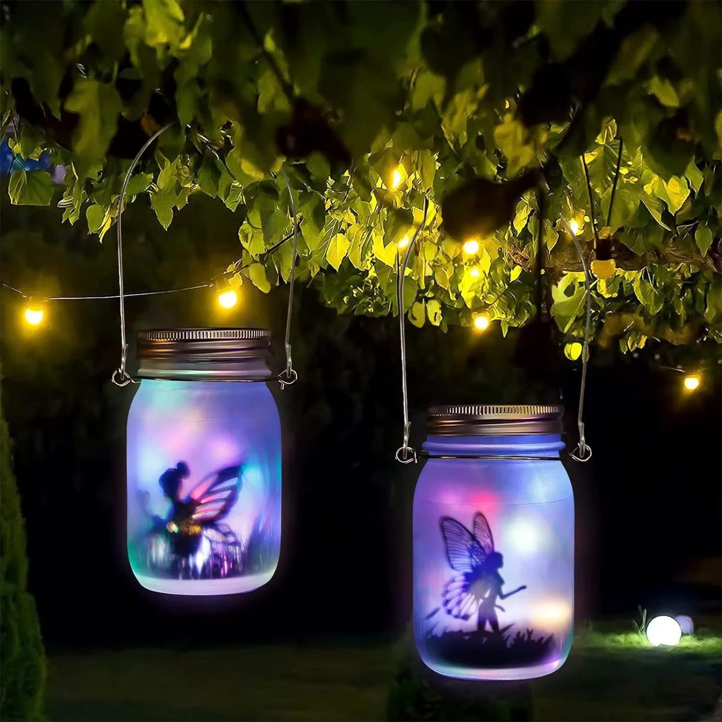 "Solar Mason Jar Fairy Light - Waterproof IP65 Hanging Lantern for Garden, Patio, and Outdoor Decoration"