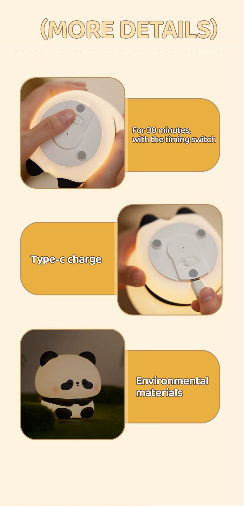 Adorable Panda LED Silicone Night Light – Rechargeable Touch Lamp for Kids & Cozy Bedrooms